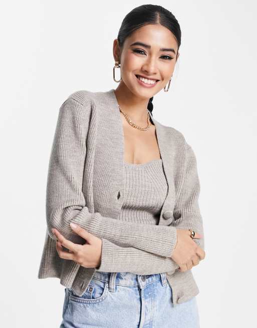 Topshop - Cardigan lavorato a maglia color visone in coordinato