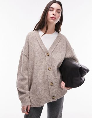 Topshop - Cardigan lungo in maglia soffice color avena | ASOS