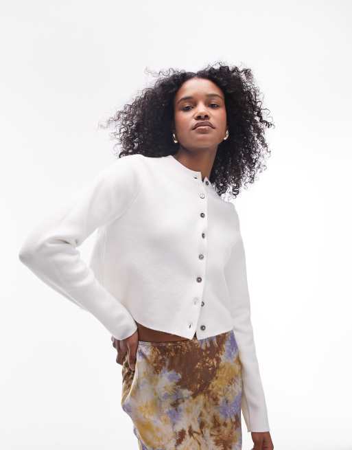 Topshop - Cardigan micro in maglia compatta color avorio
