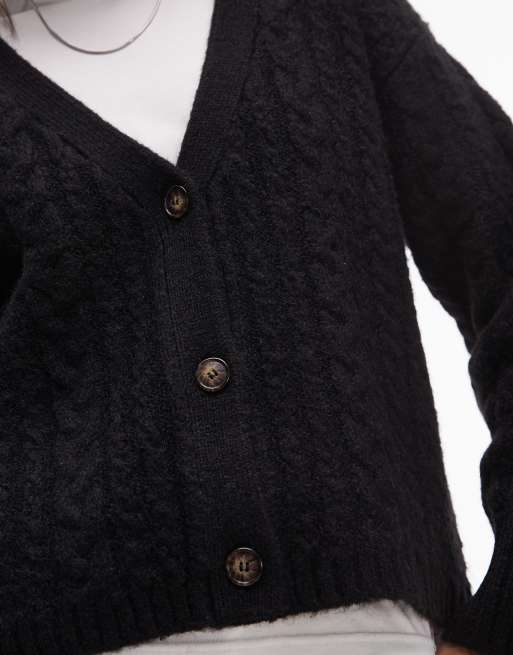 Topshop - Cardigan nero in maglia a trecce con scollo a V, 3 di 4