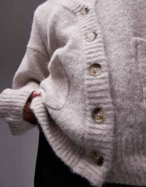 Topshop - Cardigan oversize color avena in maglia soffice con tasche e scollo a V, 3 di 4