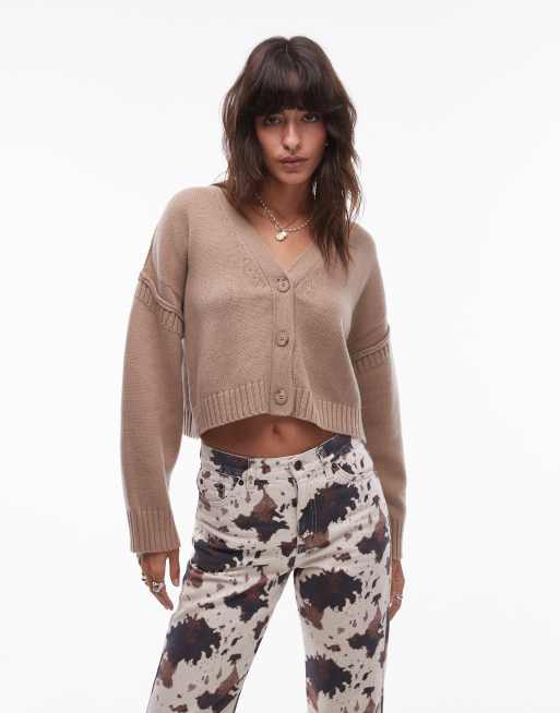 Topshop - Cardigan premium comodo in lana merino color avena