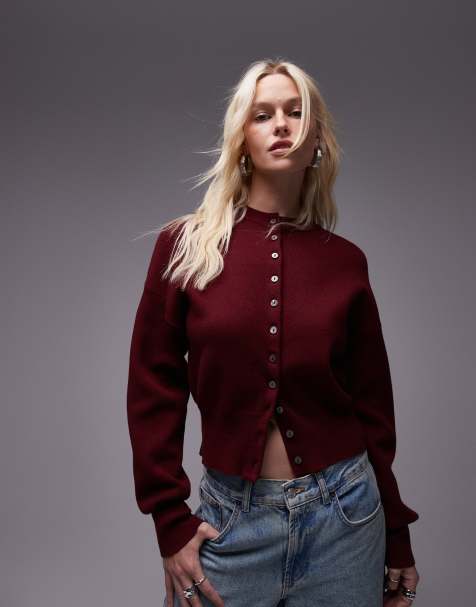 Topshop - Cardigan rosso aderente in vita in maglia compatta - view 1