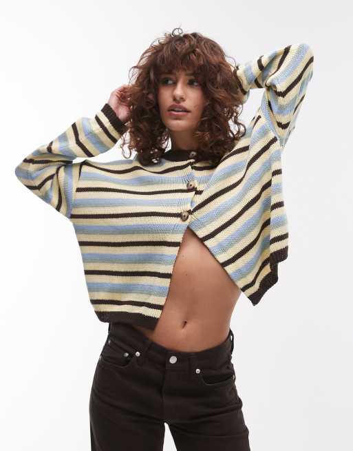 Topshop - Cardigan squadrato in maglia a righe multicolore