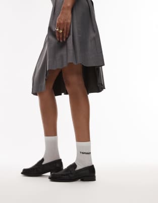 Topshop Carey Leather Loafers With Ruched Detail In Black