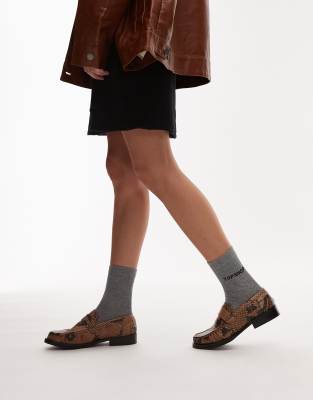 Topshop Carey Leather Loafers With Ruched Detail In Multi