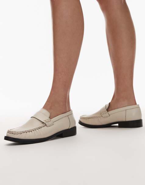 Topshop – Carey – Leder-Loafer in Buttermilchgelb mit Raffung - view 1