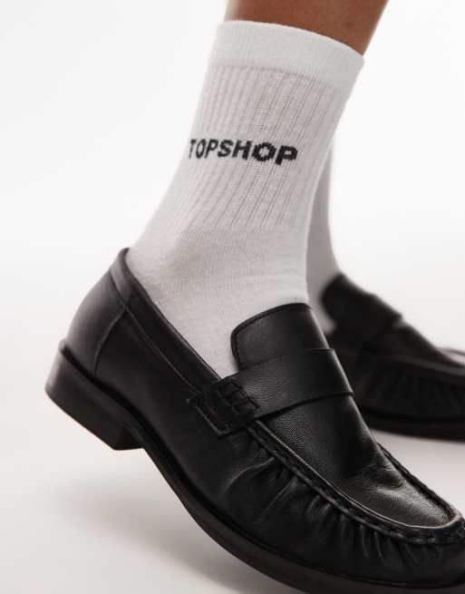 Topshop – Carey – Leder-Loafer in Schwarz mit gerafftem Detail, 3 von 4