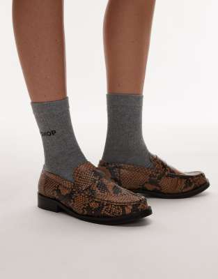 Topshop - Carey - Leder-Loafer mit Schlangenmuster und Raffung-Bunt