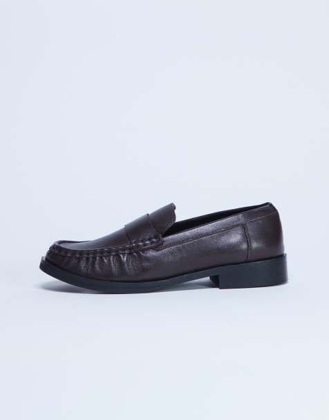 Topshop - Carey - Loafers van echt leer met gerimpeld detail in chocoladebruin - view 1