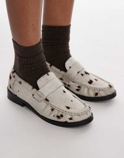 Topshop Carey pony leather loafers with ruched detail in cow - view 1