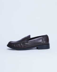 Carey real leather loafer with ruched detail in chocolate brown