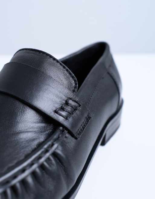 Topshop Carey leather loafers with ruched detail in black