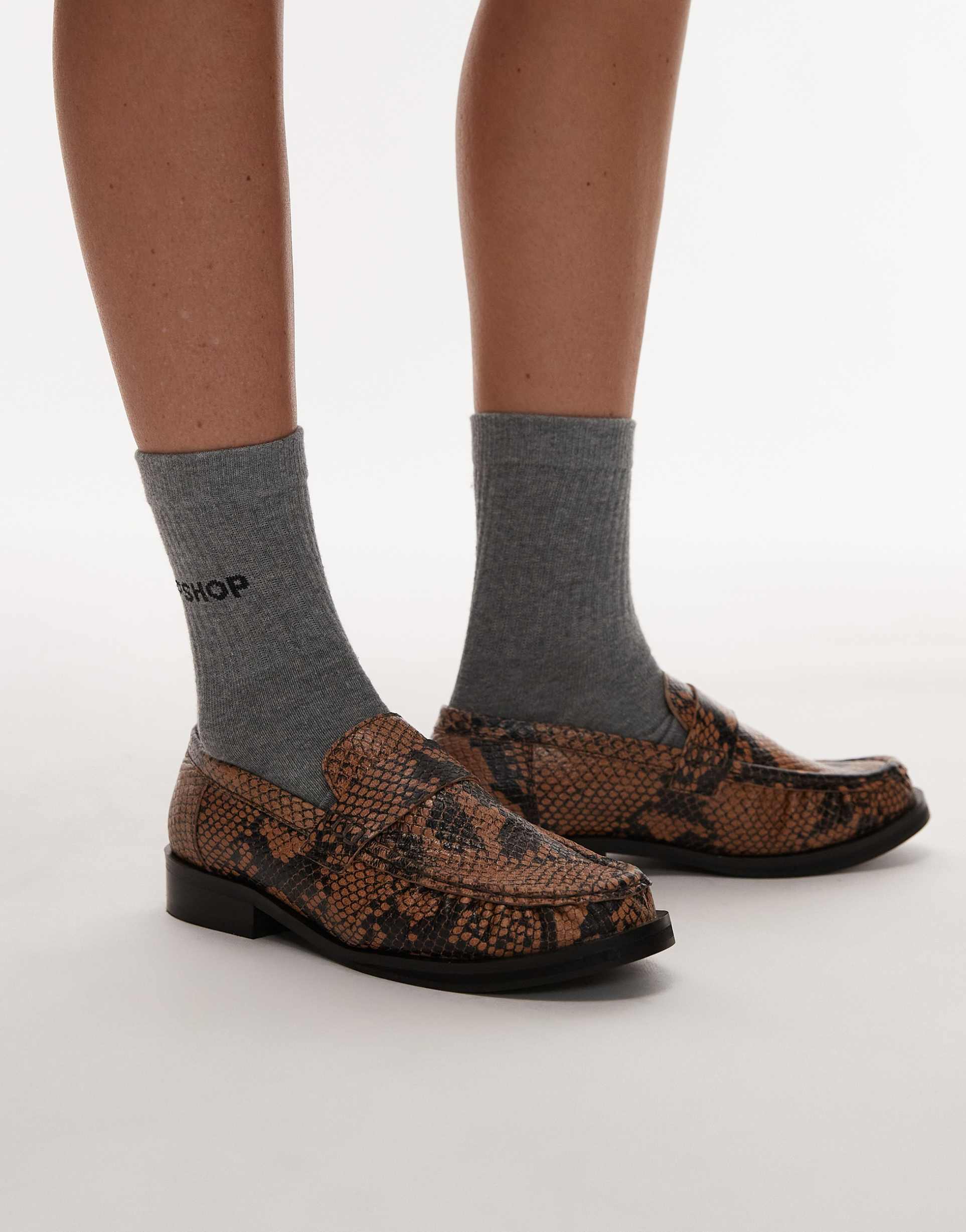 topshop carey real leather loafers with ruched detail in snake print