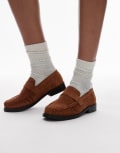 [Topshop] Topshop Carey suede loafers with ruched detail in tan-Brown 41 TAN