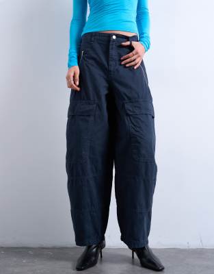 Topshop - Cargo-Ballonhose in Anthrazit mit Reißverschluss- und Taschendetails-Grau