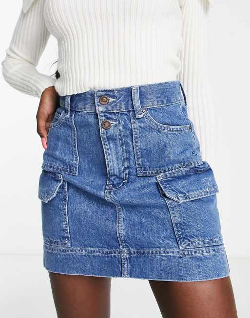 JWZUY Women's Cargo Skirt Button Mini Cargo Denim Skirt with