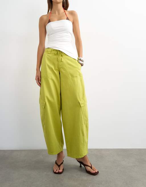 Topshop Cargo-Hose mit Bindegürtel in Limettengrün, 3 von 5