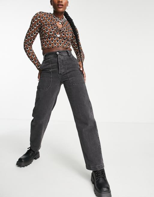 Topshop cargo Kort jeans in washed black