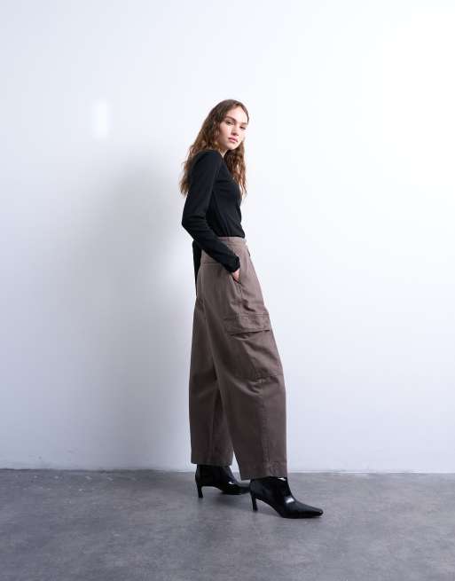 Topshop cargo pants with pleats in brown