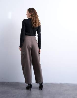 Topshop Cargo Pants With Pleats In Brown
