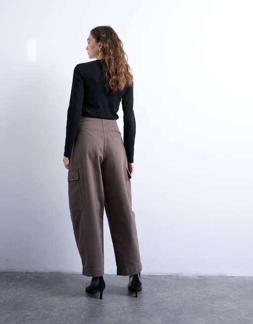 Topshop cargo pants with pleats in brown