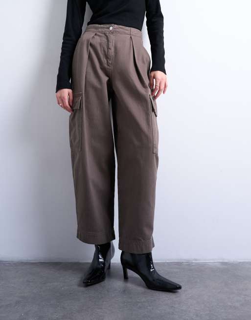 Topshop cargo pants with pleats in brown