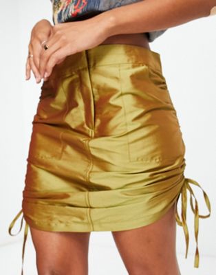 Topshop cargo ruched side mini skirt in khaki