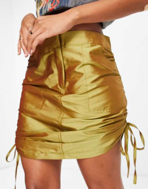 cargo ruched side mini skirt in khaki ASOS