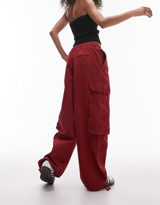 Topshop – Cargo-Schlupfhose in Rot mit Ballon-Beinschnitt und Taschen , 2 von 4