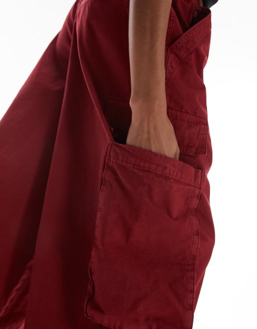 Topshop – Cargo-Schlupfhose in Rot mit Ballon-Beinschnitt und Taschen , 3 von 4