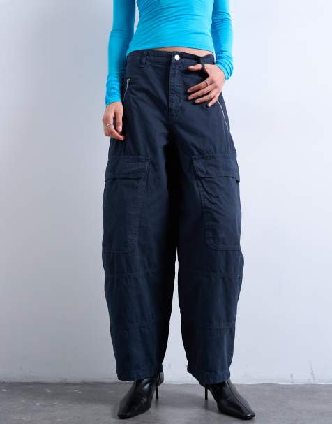 Topshop - Cargobroek met ballonpijpen en rits- en zakdetails in antracietgrijs - view 1