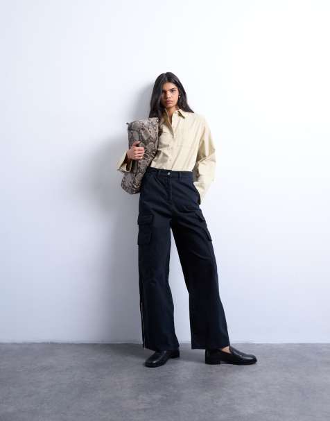 Topshop - Cargobroek met halfhoge taille in zwart - view 1