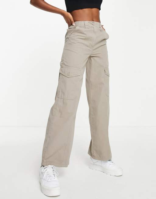 Topshop - Cargobroek met hoge taille en utility zakken in taupe, deel van co-ord set