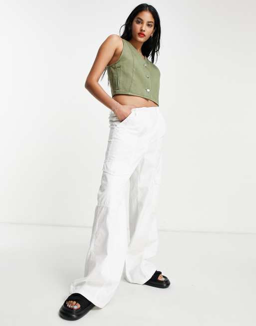 Topshop - Cargobroek met hoge taille en utility-zakken in wit 