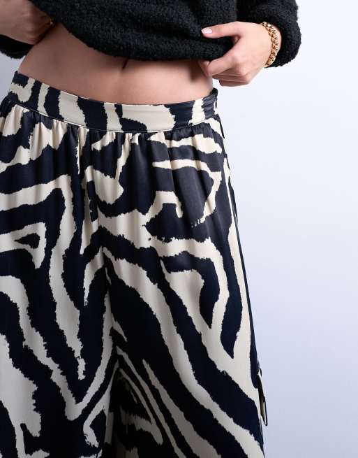 Topshop - Cargobukser med ekstremt brede ben og zebraprint i satin, 4 af 5