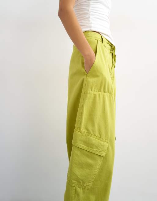 Topshop cargobyxor med knytband i limegrönt, 5 av 5