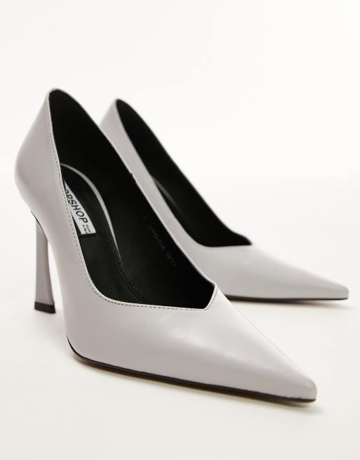 Topshop Carla premium leather heeled pumps in gray