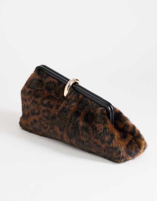 Topshop Carlie faux fur medium clutch with hardware in leopard print, 2 of 4