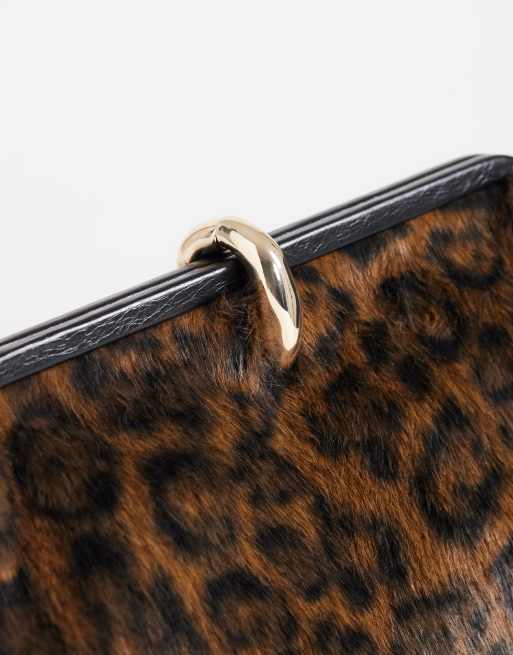Topshop Carlie faux fur medium clutch with hardware in leopard print, 3 of 4