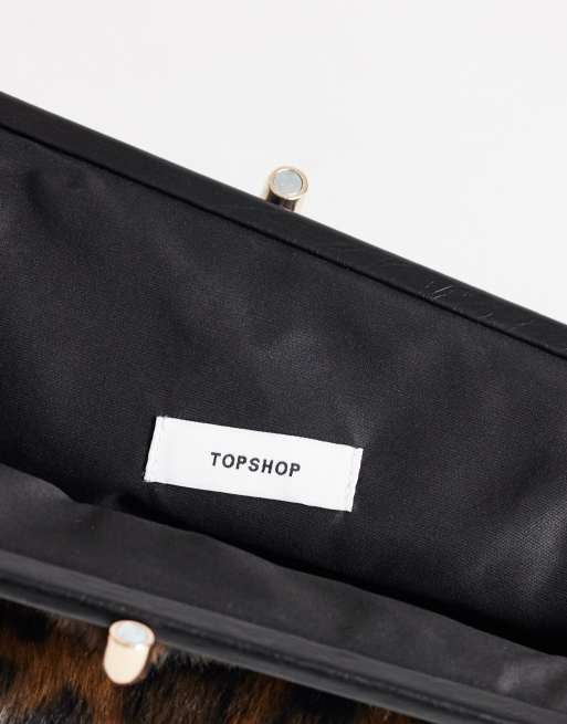 Topshop Carlie faux fur medium clutch with hardware in leopard print, 4 of 4