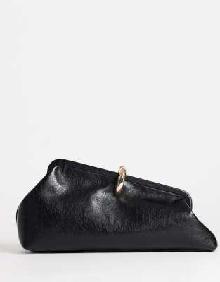 Topshop Carlie medium clutch with hardware in black