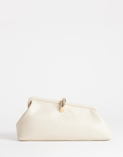 Carlie medium clutch with hardware in stone