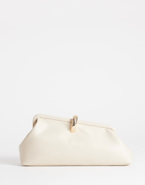 Topshop – Carlie – Mittelgroße Clutch in Steinbeige mit Metalldetail - view 1
