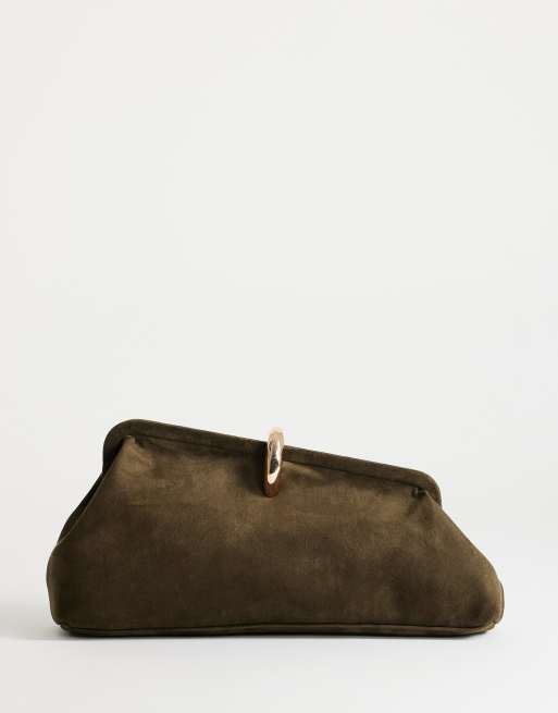 Topshop - Carlie - Pochette media kaki con dettagli in metallo, 1 di 4