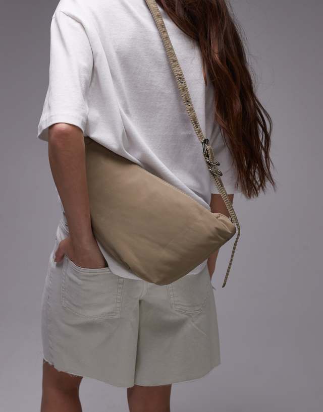 Topshop - carlo nylon cross body bag in khaki