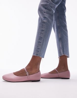 Topshop Carmen leather round toe ballet flats in pink - ASOS Price Checker