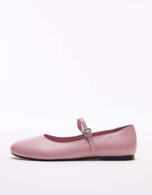 Topshop - Carmen - Ballerines en cuir à bout rond - Rose, 4 de 4