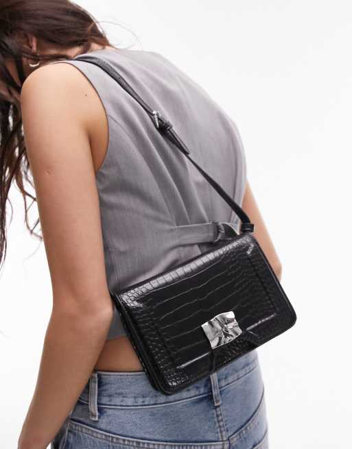 Topshop - Carmen - Borsa a tracolla nera con dettaglio effetto fuso