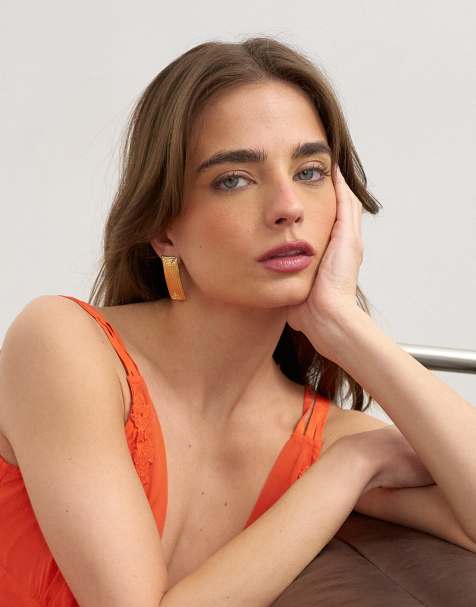 Topshop - Carmen - Guldfarvede rektangulære ørestikker - view 1